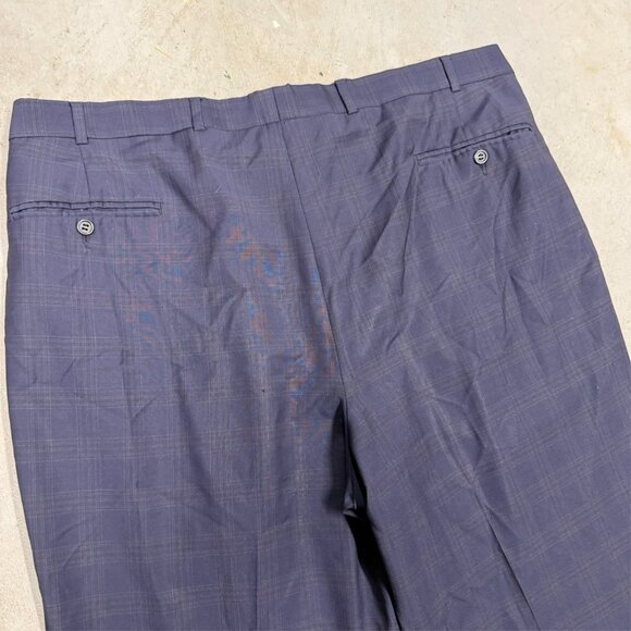 Mens Navy Blue Plaid Dress Pants Wool Pleated Trousers 38x31 - Picture 10 of 11